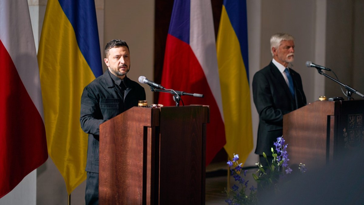Volodymyr Zelenskyj a Petr Pavel na tiskové konferenci
